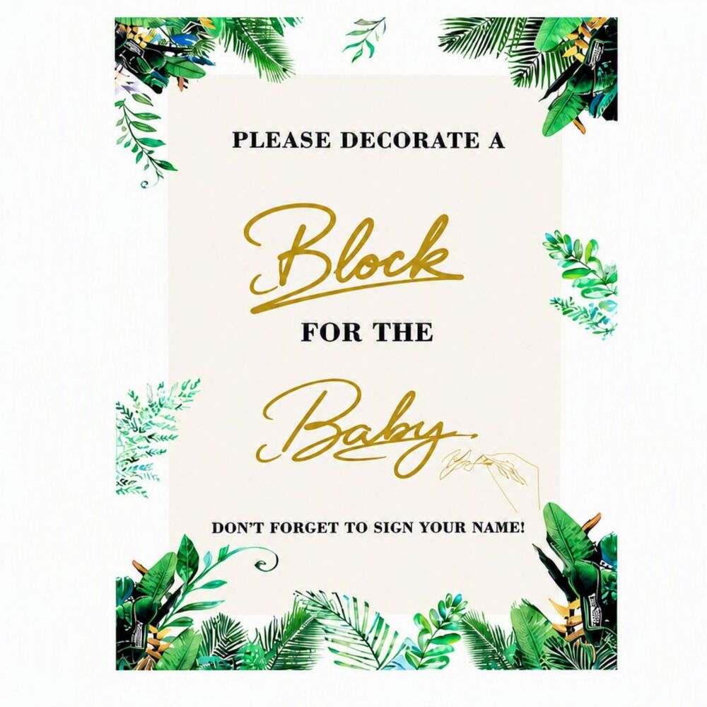 "Please Decorate a Block for the Baby" Freestanding Wooden Shower Party Sign